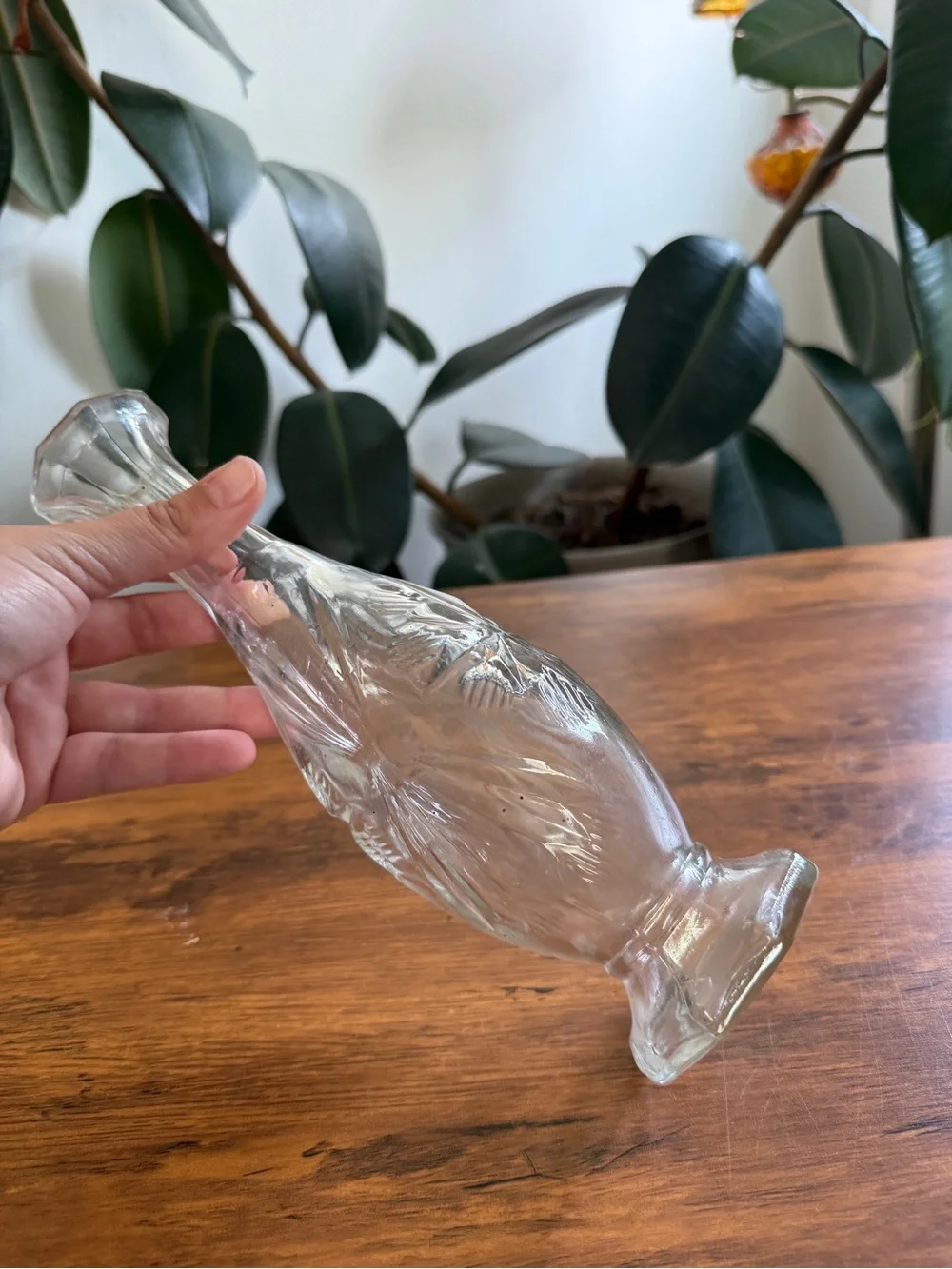 Pressed Starburst Clear Glass Bud Vase